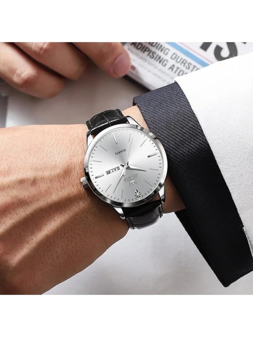 Men's White Classic Analog Casual Luxury Leather Band Quartz Dress Wrist Watch